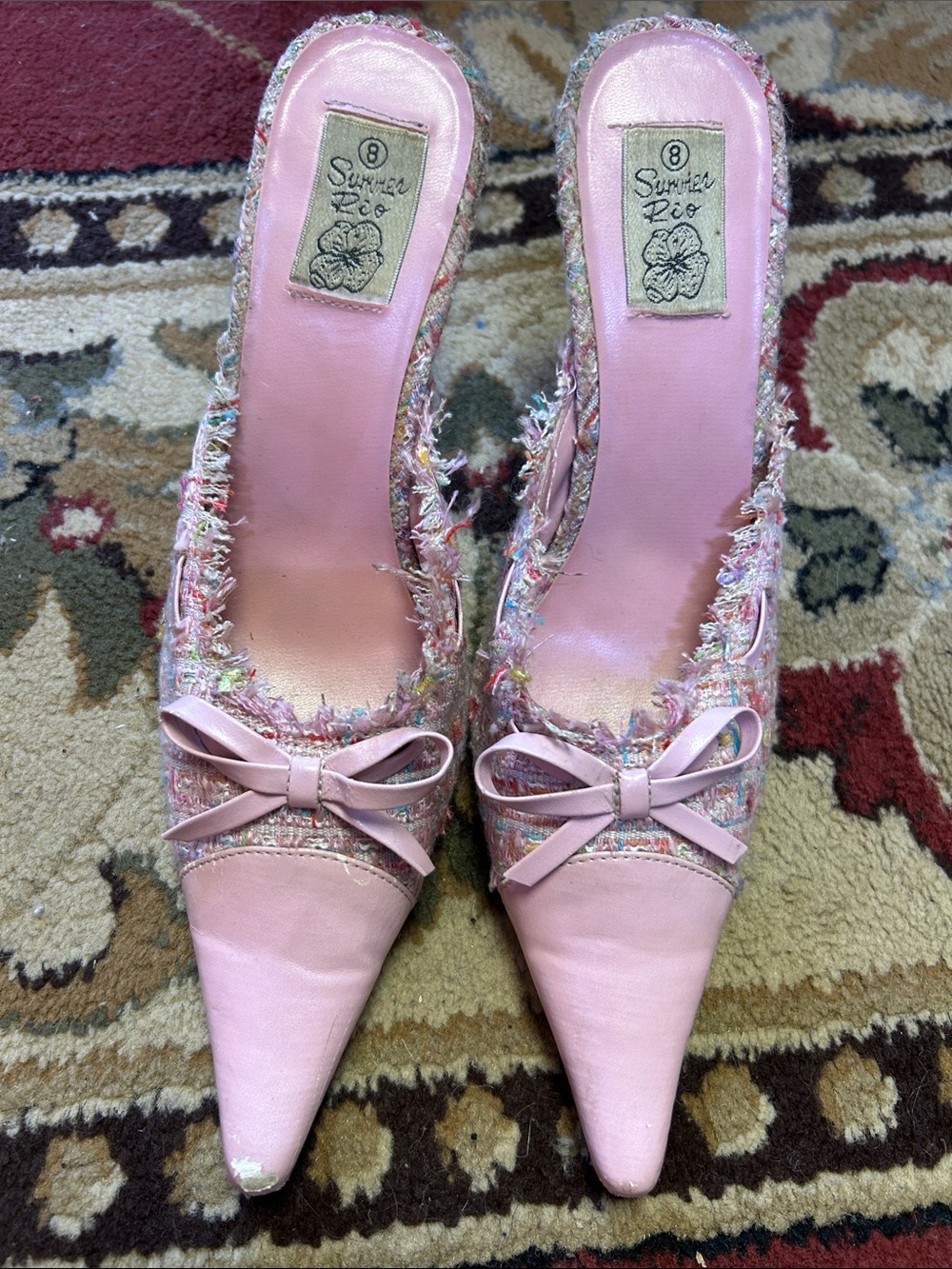 Summer Rio Pastel Pink Bow Pointed-Toe Mules